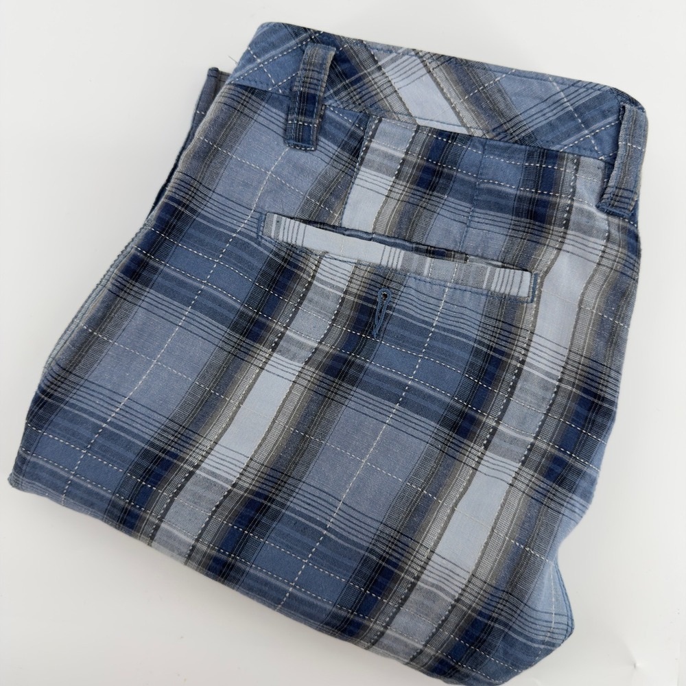 Tommy Bahama Mens 34‎ Blue Plaid Linen Silk Blend Shorts Casual Island Vacation
